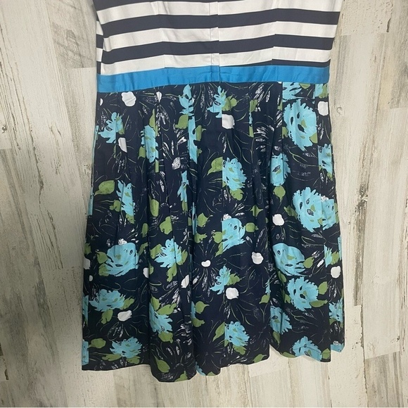 Modcloth Retro Nautical Striped Lilypad Print A-Line Dress Size Large Pockets - Picture 6 of 10